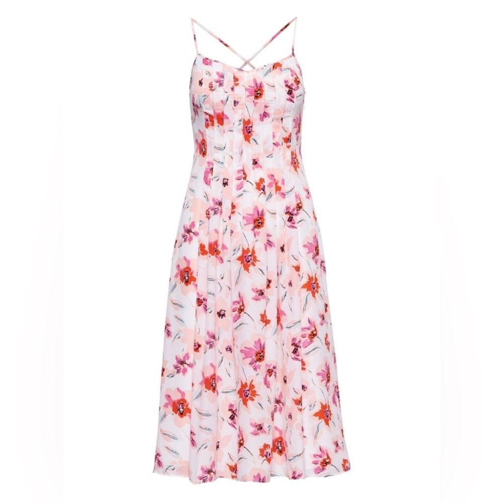 NWT Banana Republic Pintuck White Pink Floral DRESS
